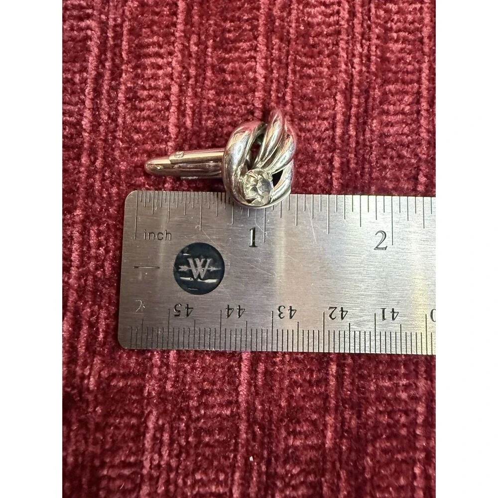 🔥Vintage Silver Tone Cufflinks Mens Rhinestone Wedding Formal Knott Ships Fast